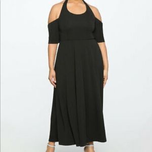 Eloquii cold shoulder black dress with white bow